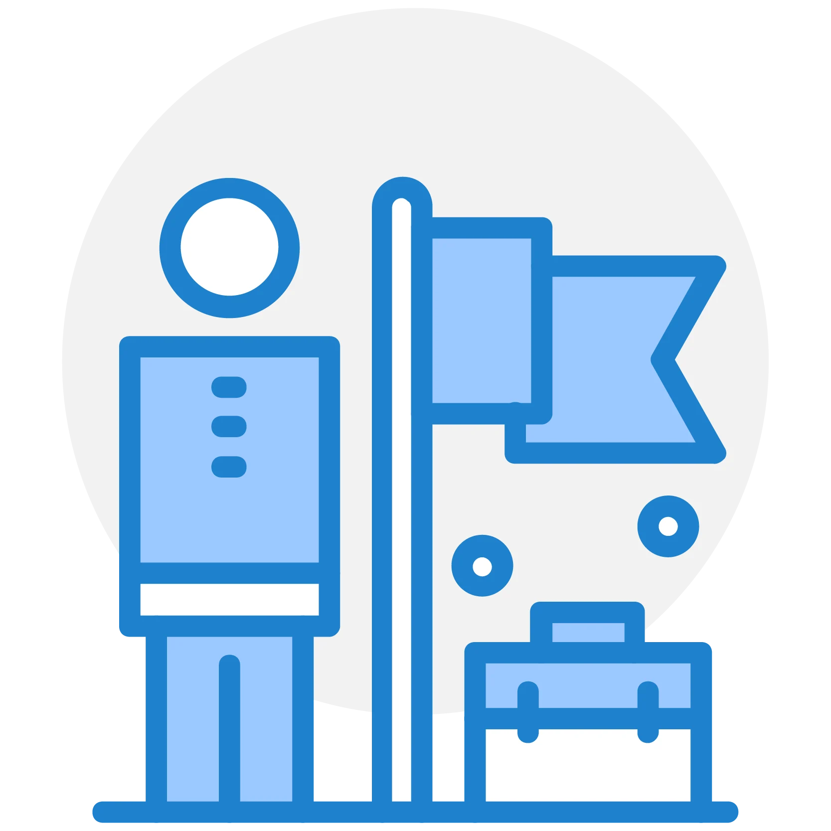 Icon representing exciting employment opportunities – person with a flag and suitcase
