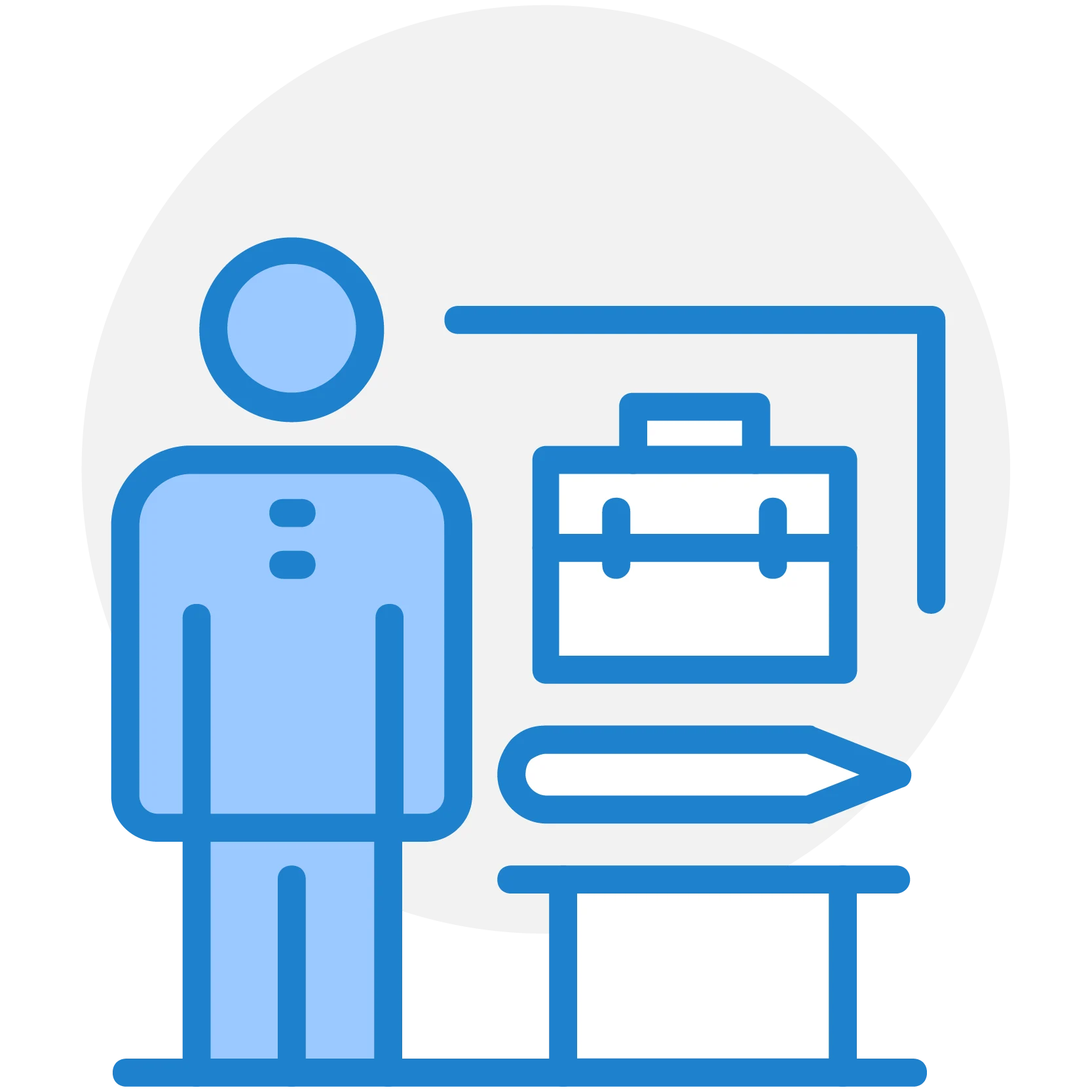 Icon representing On-the-Job Training – a person and a briefcase on a training screen