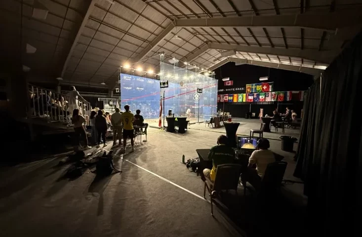 The feature court at White Oaks for the finals of the World Junior Squash Championships.