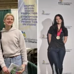 Gold medalists Lauren Thiessen (Graphic Design) and Victoria Paladino (Hairstyling) at Skills Ontario.